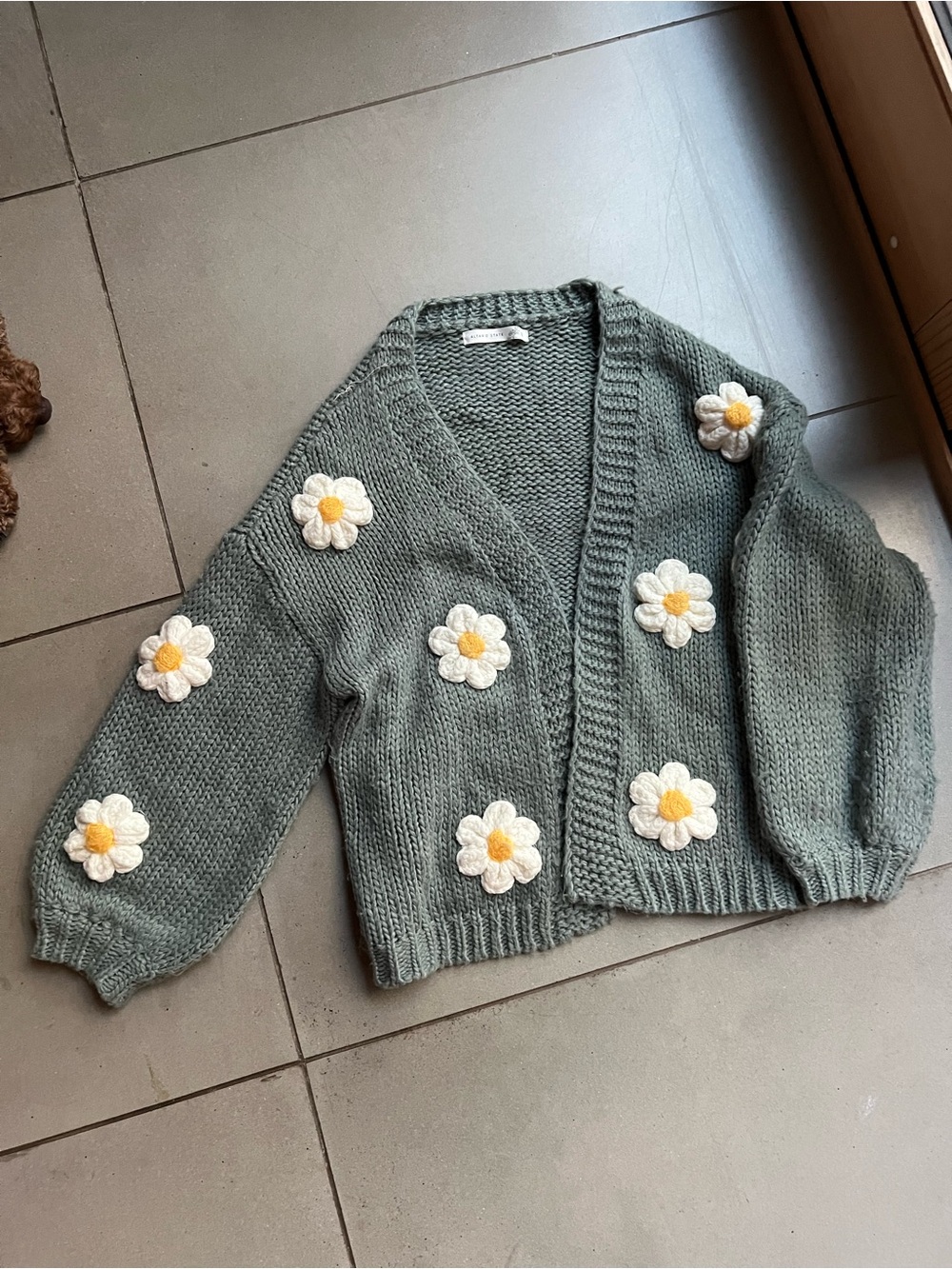 Altar'd State Sage Green Daisy Appliqué Cardigan